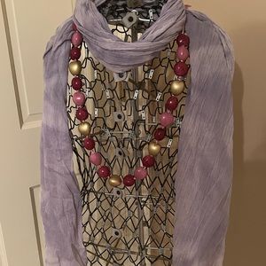 Bold Pink & Gold Large Beaded Necklace with Ribbon